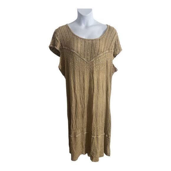 Anna Maxwell Brown Sequined Shift Long Dress Plus Size 3XWP Short Sleeve Boho - Picture 9 of 11